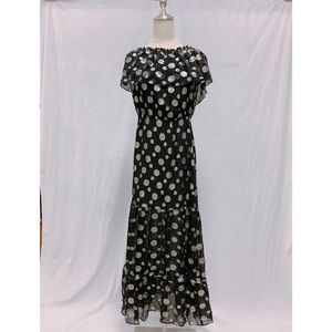 RIXO QUEENIE LAMÉ SPOT Off-The-Shoulder Maxi Dress Size S